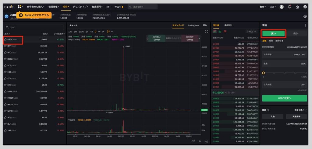 BybitでUSDTをUSDCに替える手順