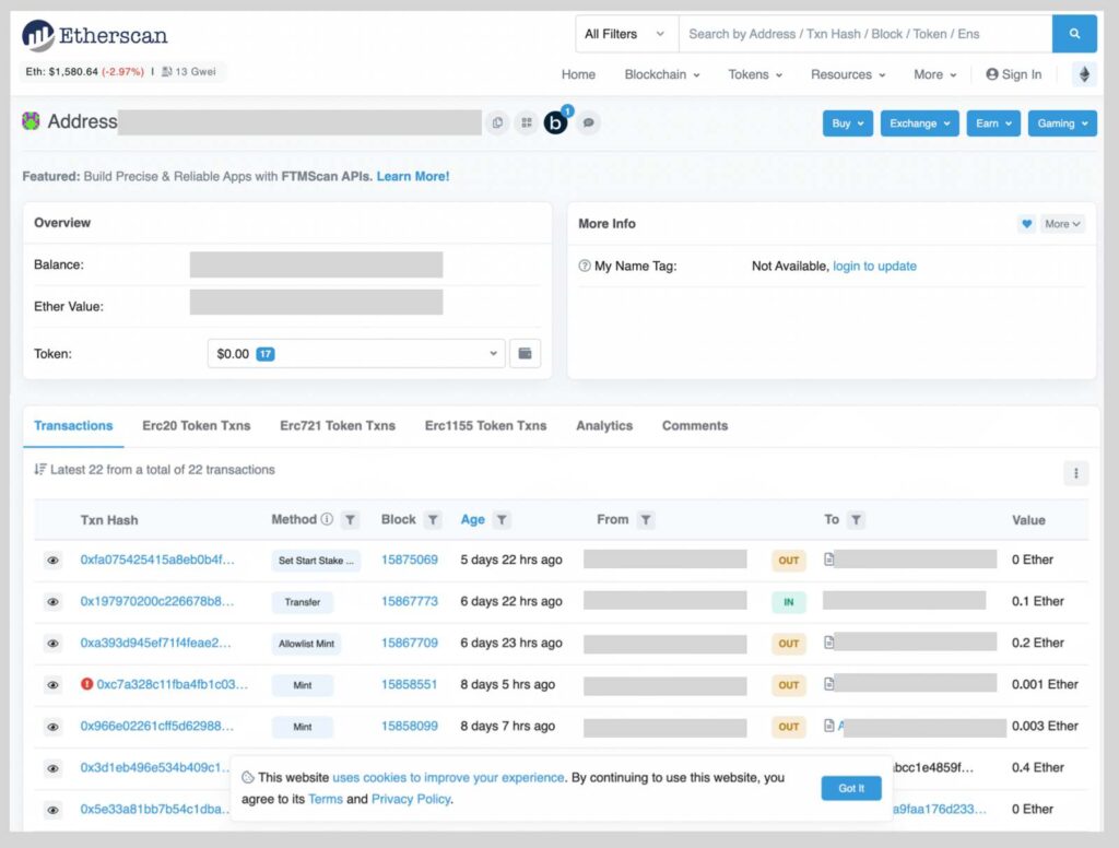 Etherscan（イーサスキャン）でガス代を含めたNFTの取引実績を確認する方法 | シニアから親しむWeb3.0